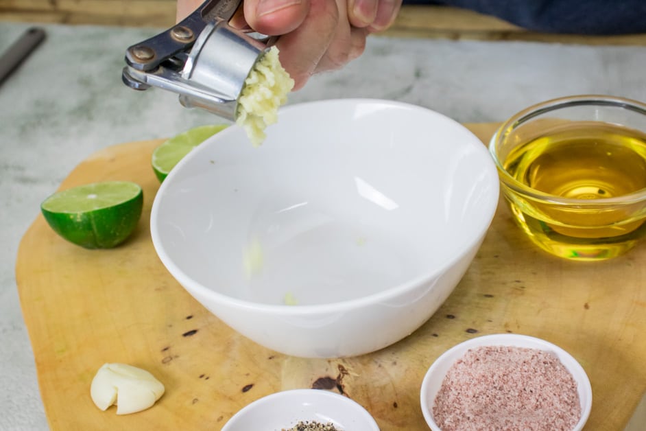 making the sauce for the quinoa tabbouleh