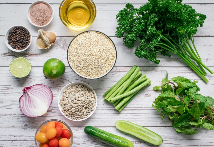 fresh ingredients for making tabbouleh