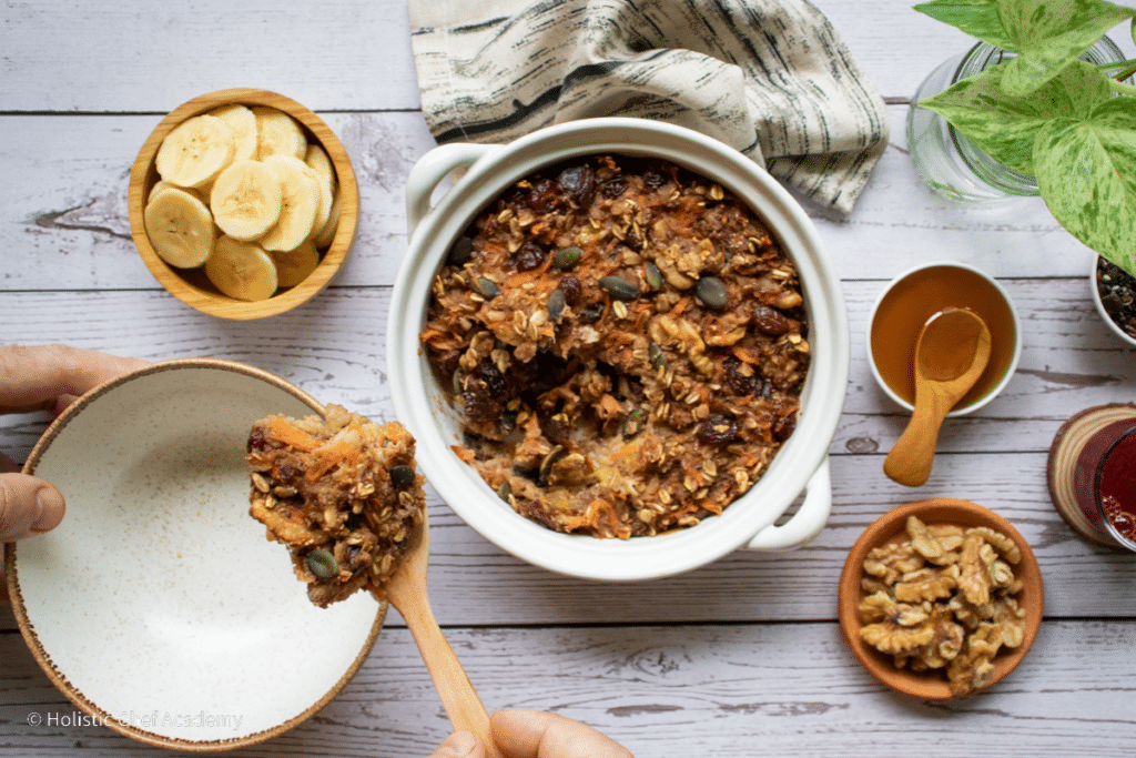 vegan-carrot-cake-oatmeal-served-in-a-bowl